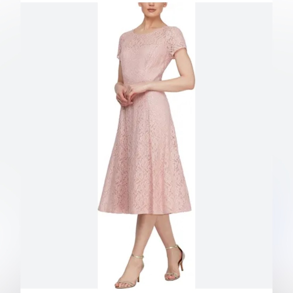 Women's Pink Lace Midi Dress
